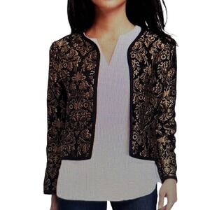 OLD NAVY Black Gold Brocade Jacquard Collarless Jacket Blazer Women Size M